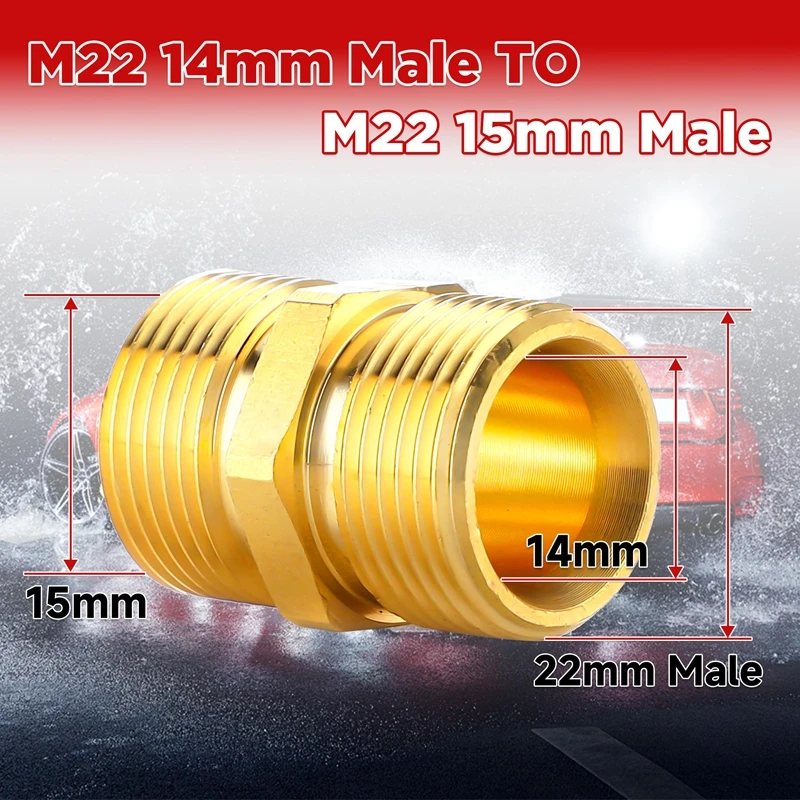 Pressure Washer Hose Connector Brass M22 15mm Male Thread to M22 14mm Male Fitting Hose Extension Adapter 4500 PSI