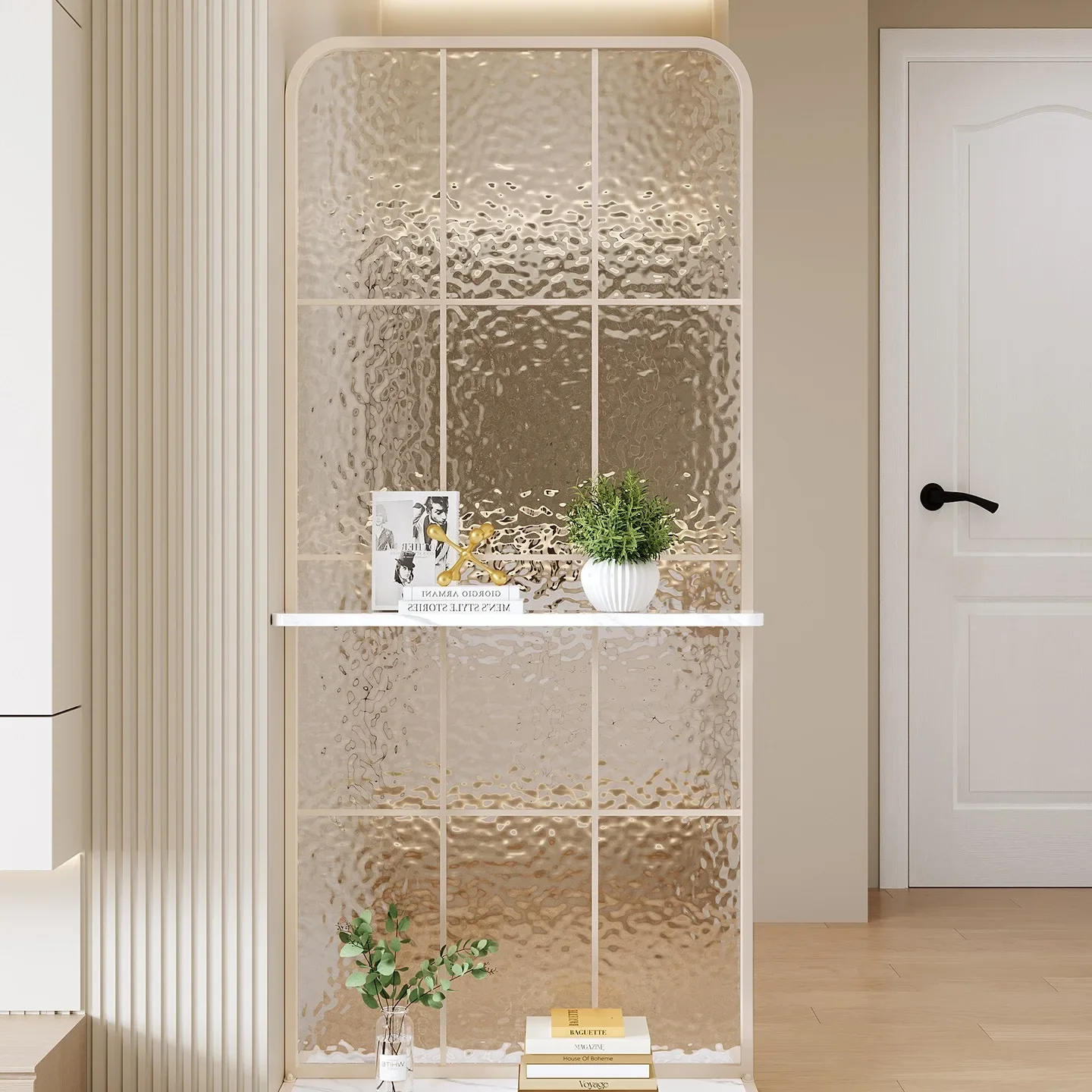Internet celebrity cream wind movable stainless steel gradual change glass screen into the living room bedroom