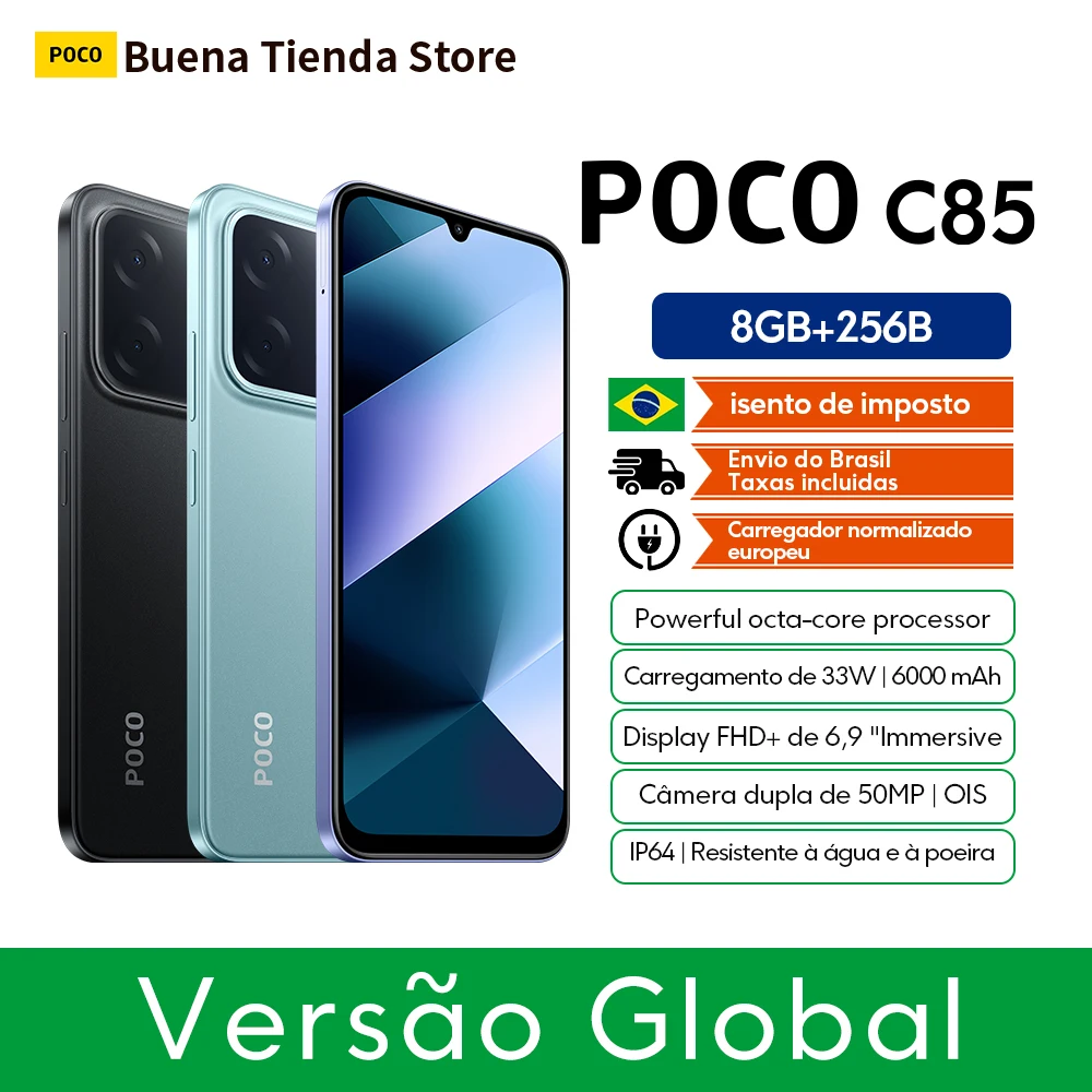 POCO C85(25078PC3EG) 256GB ROM AMOLED WQHD + 120 هرتز 6.9 هاتف ذكي معالج ثماني النواة قوي، بطارية 50 ميجابكسل 6000 مللي أمبير 33 وات