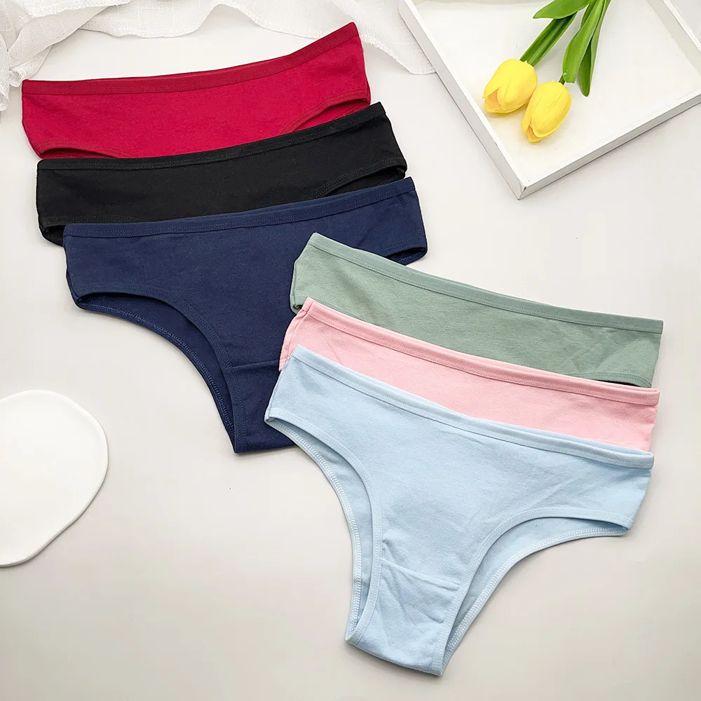 Moonflame 3 pcs/lot Dropshipping Solid Color Cotton Low Rise Women Underwear Ladies Briefs Panties