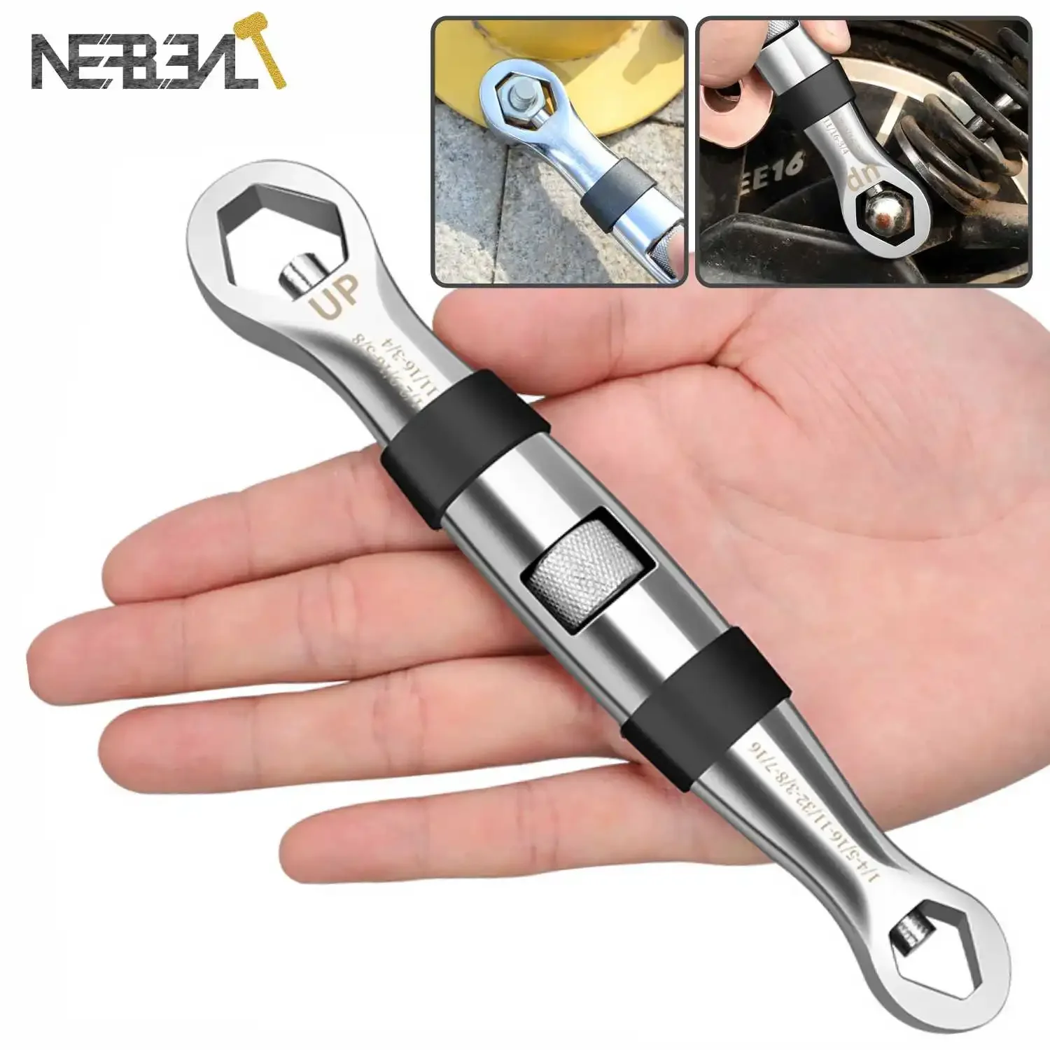 23-in-1 Universal Adjustable Wrench Set CR-V Steel Multi-Tool for Car Bike Repair 7-19mm Flexible Head with Ratchet Function
