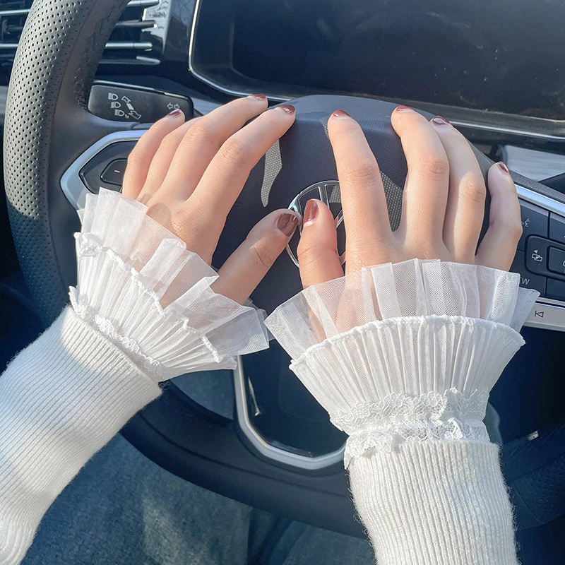 الدانتيل الزخرفية شير متوهج كاذبة الأكمام سترة البلوزات قميص فستان اكسسوارات مطاطا كشكش انفصال المعصم الأصفاد