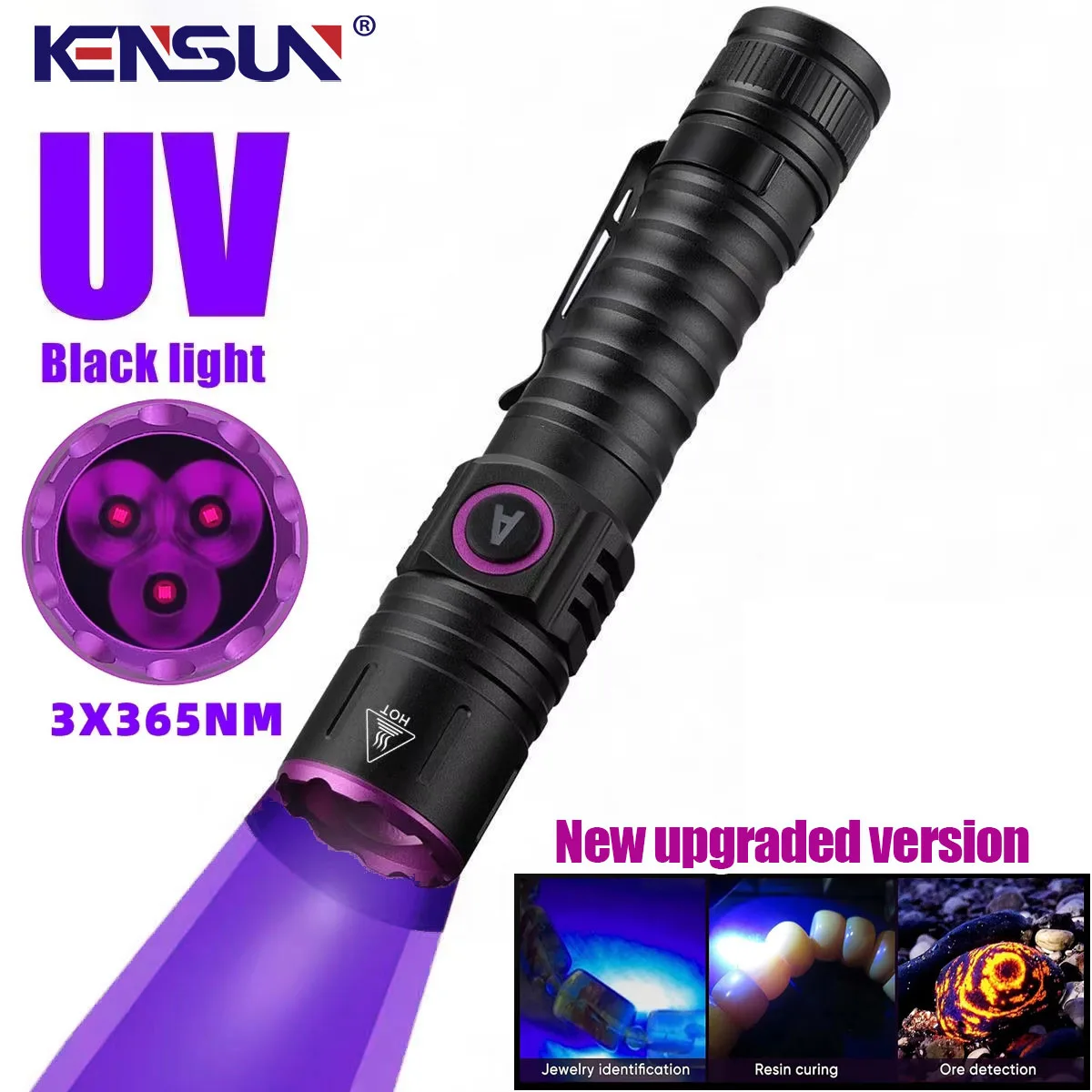Powerful 15W 3x365NM UV Flashlight High Power Black Mirror Purple Light Detection Torch Type-C Rechargeable 18650 Lantern