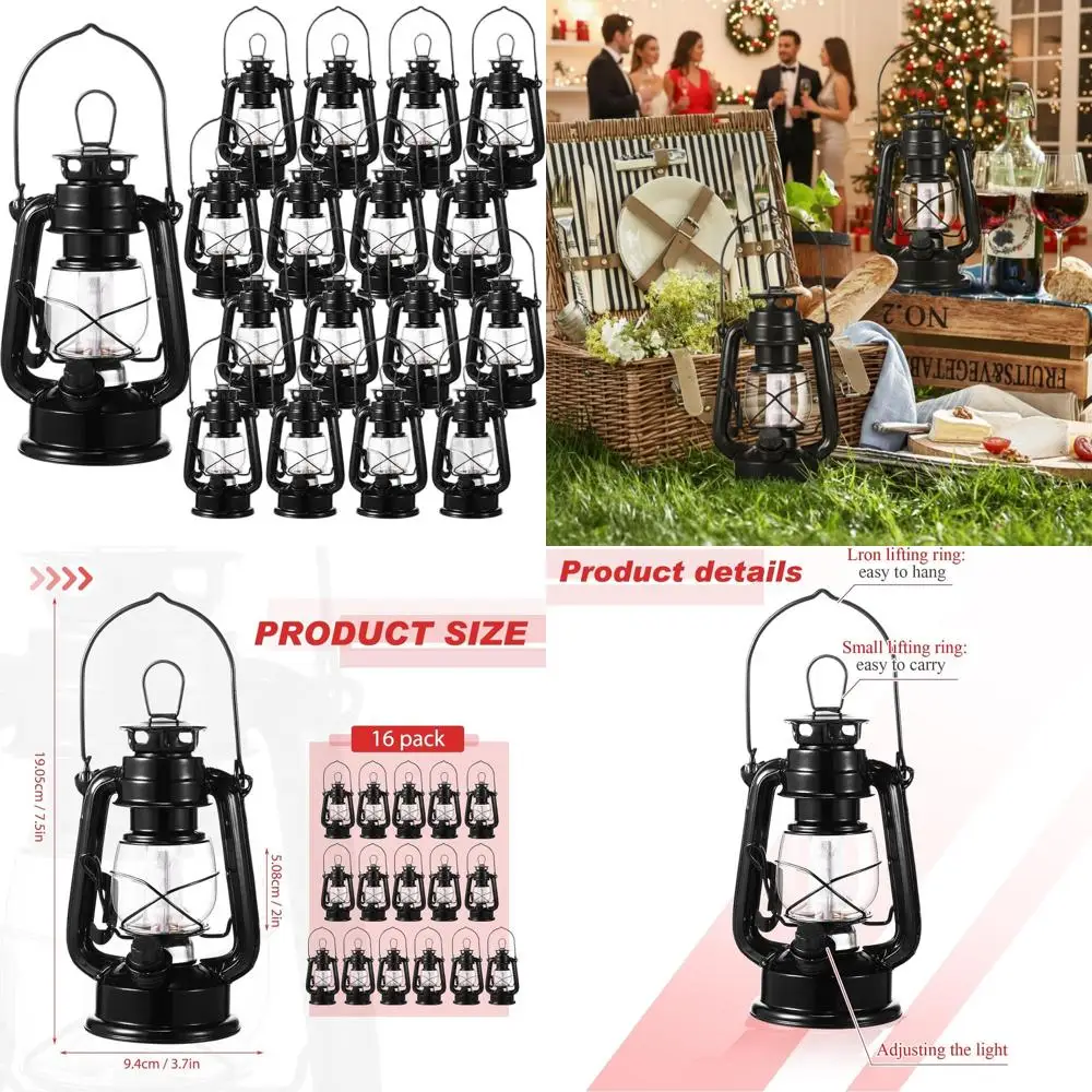 

8-дюймовые винтажные светодиодные фонари для кемпинга, черный металл, на батарейках, подвесные, теплый свет, с диммером, для декора внутри и снаружи помещений