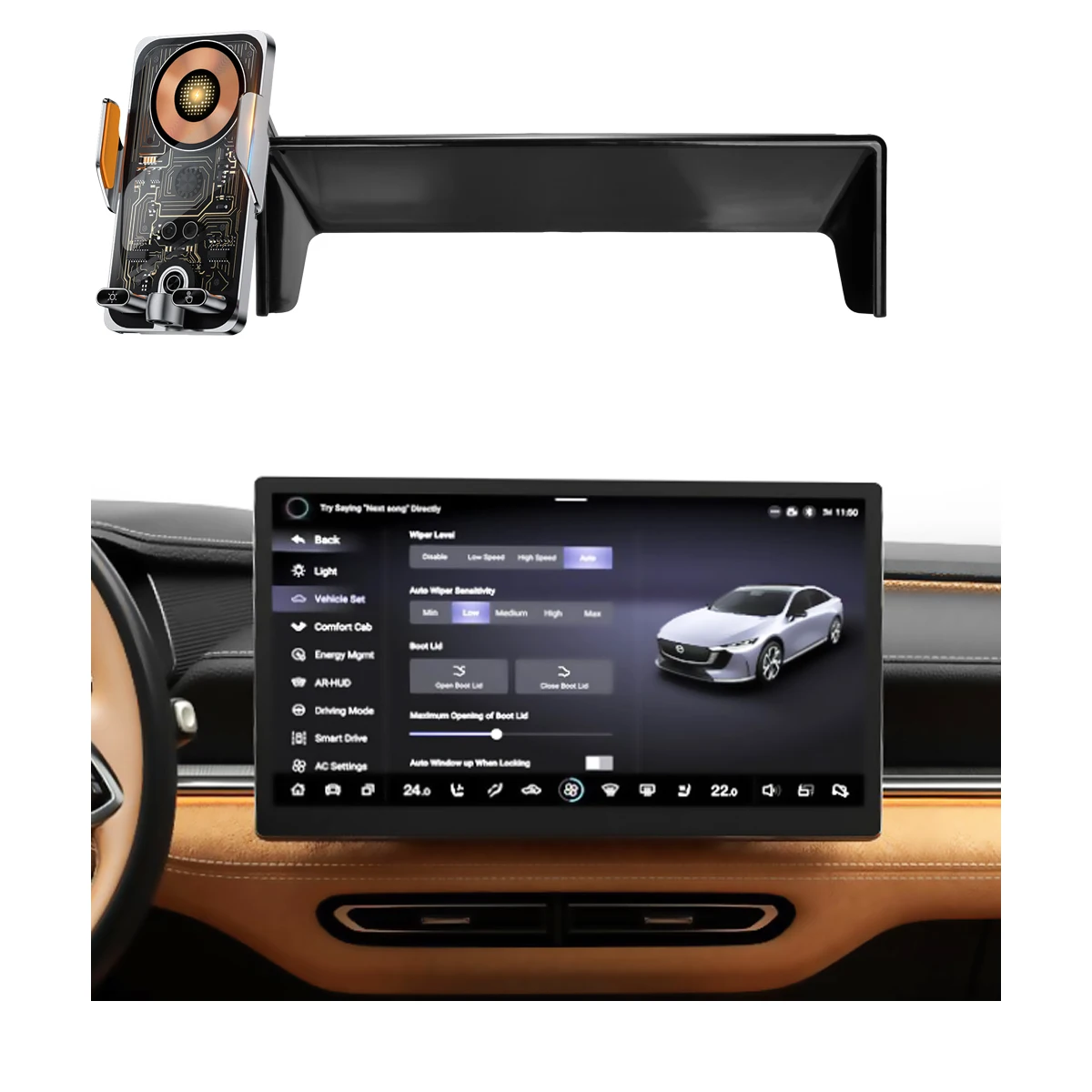 Für 2025-2026 Mazda 6e Auto-Handyhalterung Bildschirm-Fixierclip Kabelloses Ladegerät Handyhalterung Qi-Handyladegerät Halterungsbasis Zubehör