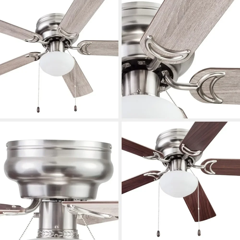 Ceiling Fan, 44 Inch Traditional Flush Mount Indoor LED Ceilings Fans with Light, Pull Chain, Dual Finish Blades, Ceiling Fan