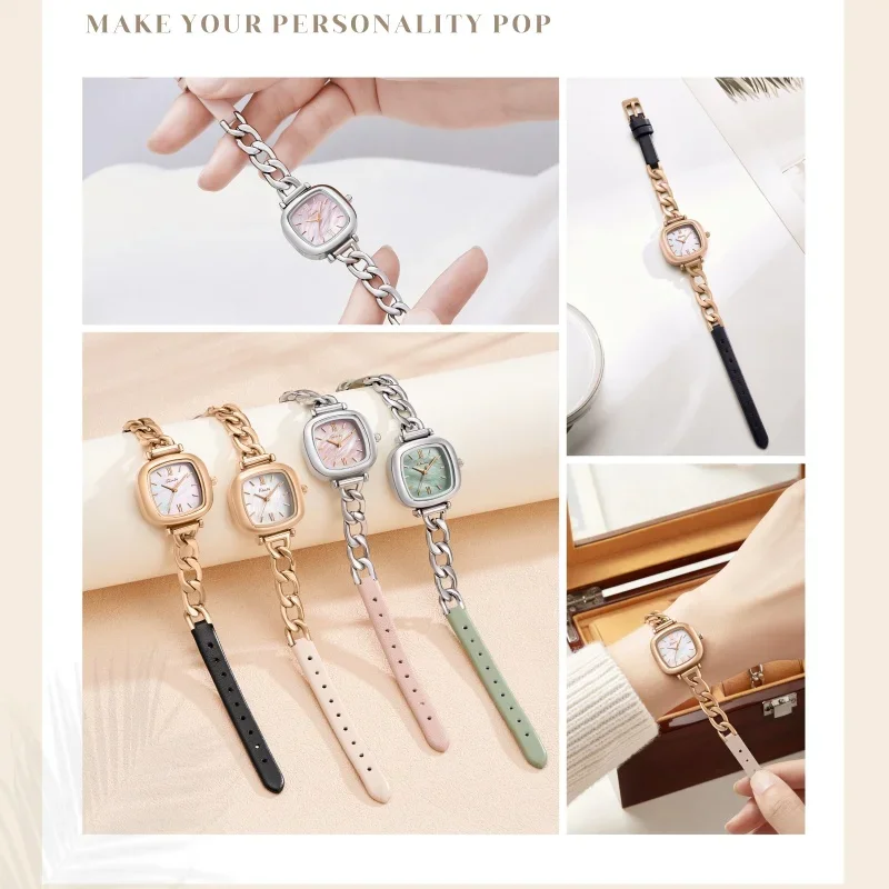 Kimio Brand Women Watch Simple Love Series Quartz WristWatch Alloy and Real Leather Band Fritillary Dial Special Delicate Gifts