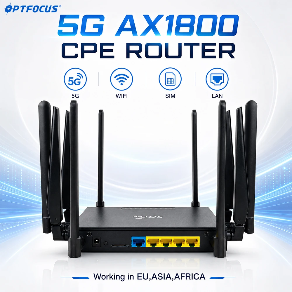 OPTFOCUS 5G CPE SIM Router AX1800 WIFI6 Wireless CPE Modem 10 Antennas High Speed Home Office Mesh Router