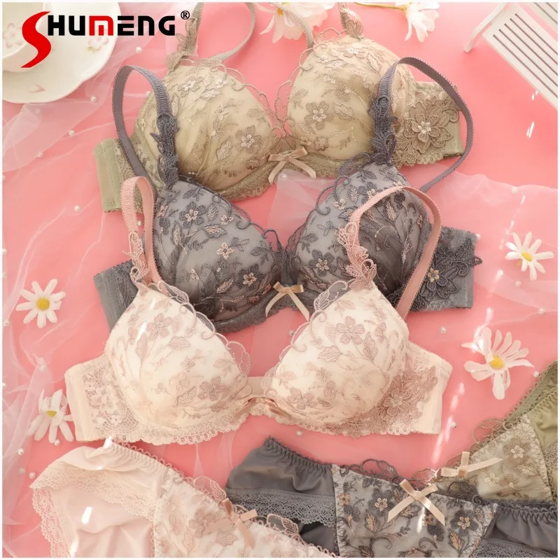 

Japanese Style Girl Thin Bra Set Sweet Comfortable Sexy Lace Intimates Suits Women's High Street Sexy Underwear Brief Sets
