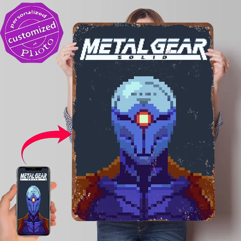 Metal Gear Solid Pixel Art Tin Poster Customized Wall Art Retro Vintage Metal Signs for Fans Room Decoration Garage Office Decor