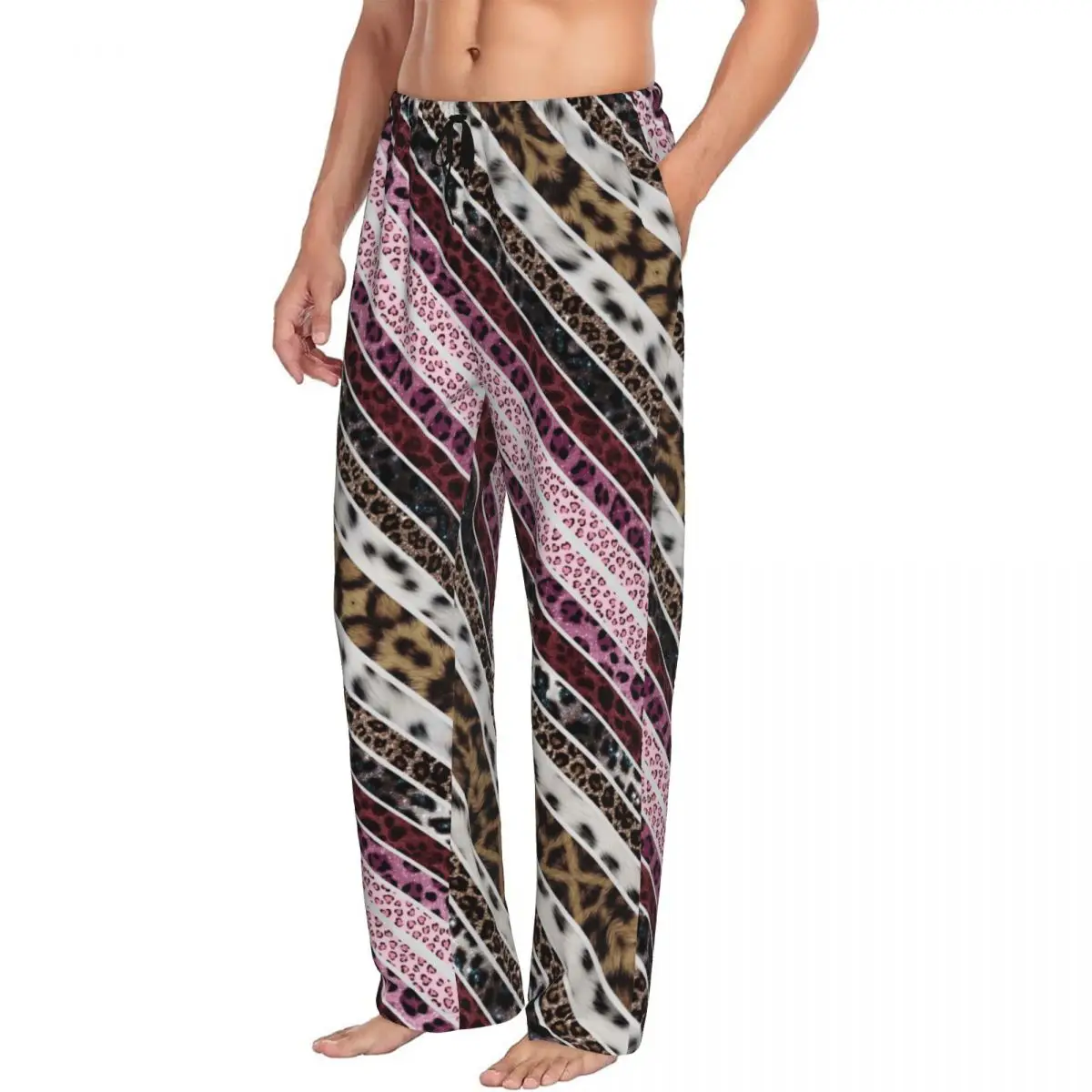 Custom Leopard Print Colorful Pajama Pants Sleepwear Men Elastic Waistband Sleep Lounge Bottoms with Pockets