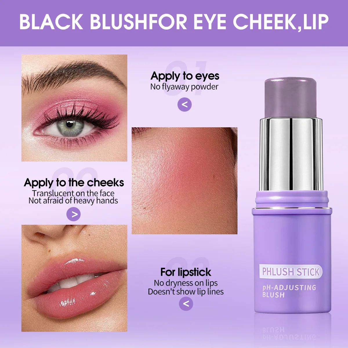 Blush e balsamo labbra che cambiano colore, applicatore doppio in stick, mantiene il trucco in posizione, offre un effetto blush naturale che cambia colore con la temperatura.