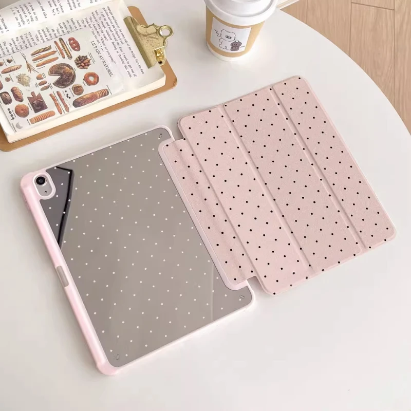 Black Dots for IPad A16 11in Pro 12.9in Case 8/9/10th Gen 10.2 6th Air4/5 10.9 Air7 Pro M3 M4 M5 13in Mini 7 Trifold Mirror Case