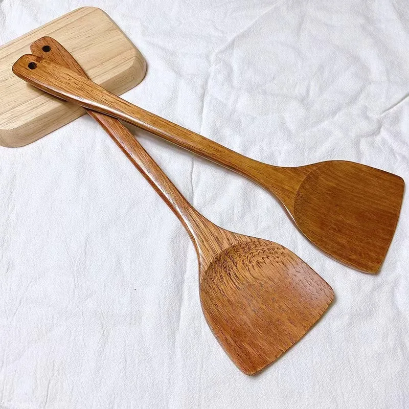 Wooden Spatula, Non-Stick Special Spatula, Cooking Spatula, Household Wooden Wood, High Temperature Resistant, Long Handle Wooden Spoon, Solid Wood Extension 2Pcs
