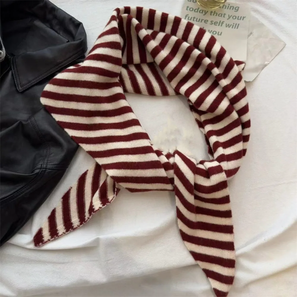 All-match Solid Color Triangle Shawl Striped Wool Large Wraps Warm Neck Wraps Cross Scarves Waist Scarf