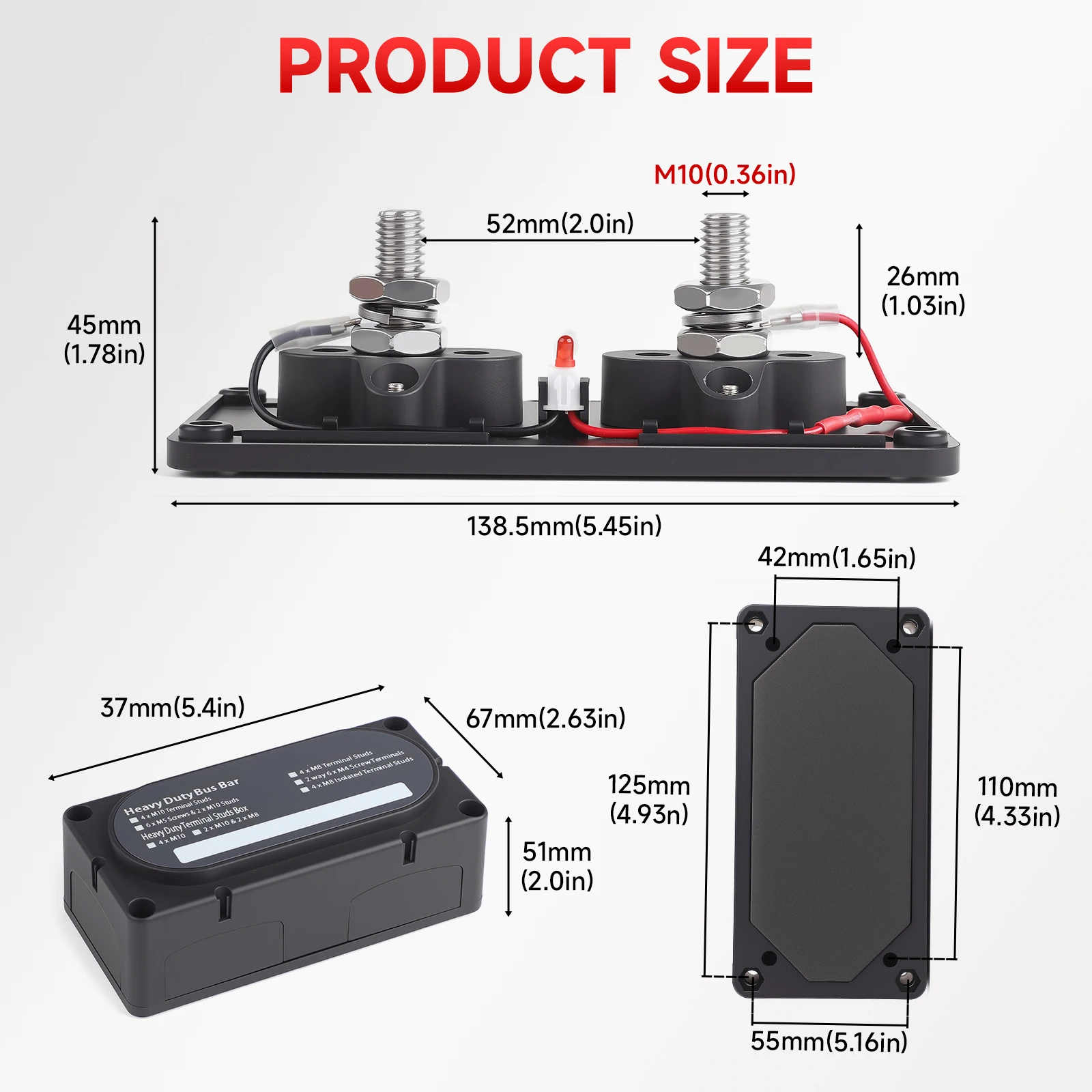 

Universal M10 300A 12‑48V Heavy Duty Power Distribution Block Module ABS shell Design Marine Bus Bar for Truck for Boat for Car