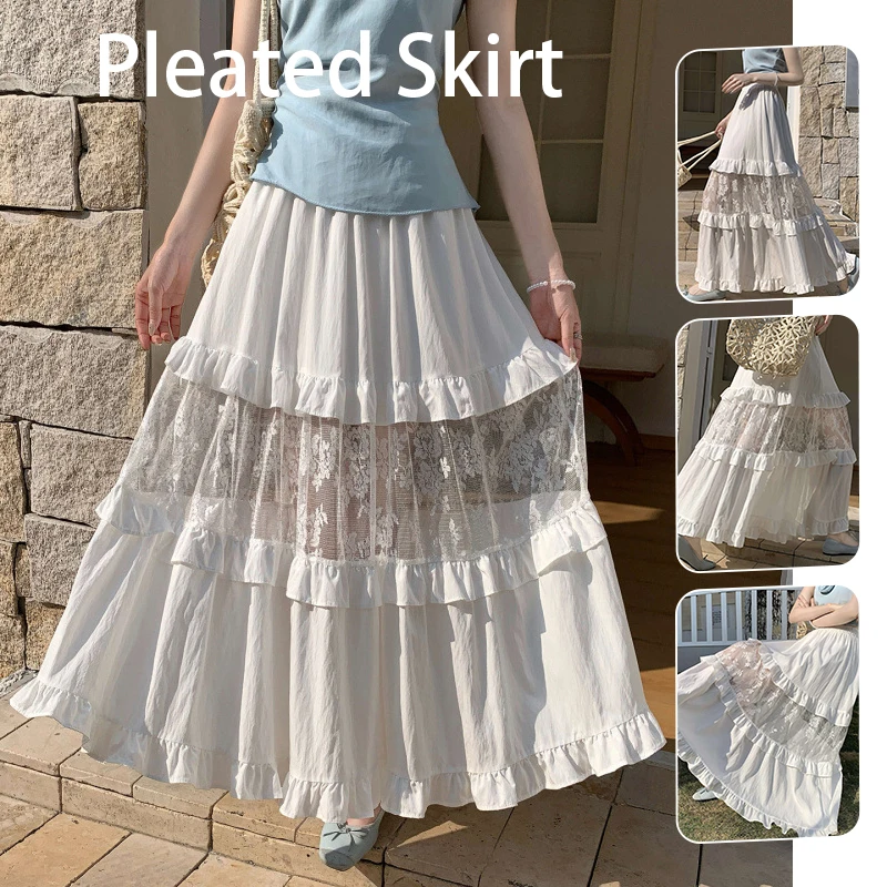 Korean Style High Waist Tiered Midi Skirt Women's A-Line Ruffle Cake Skirt Spring Summer Commute Casual Outfit