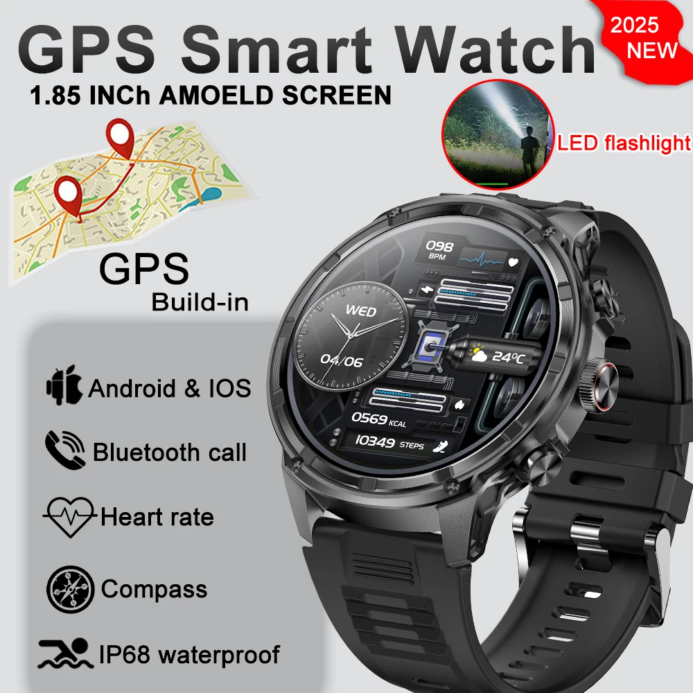 2025New For Xiaomi Outdoor Military GPS Smart Watch Men HD AMOLED Screen IP68 Waterproof 710mAh Bluetooth Call Sports Smartwatch