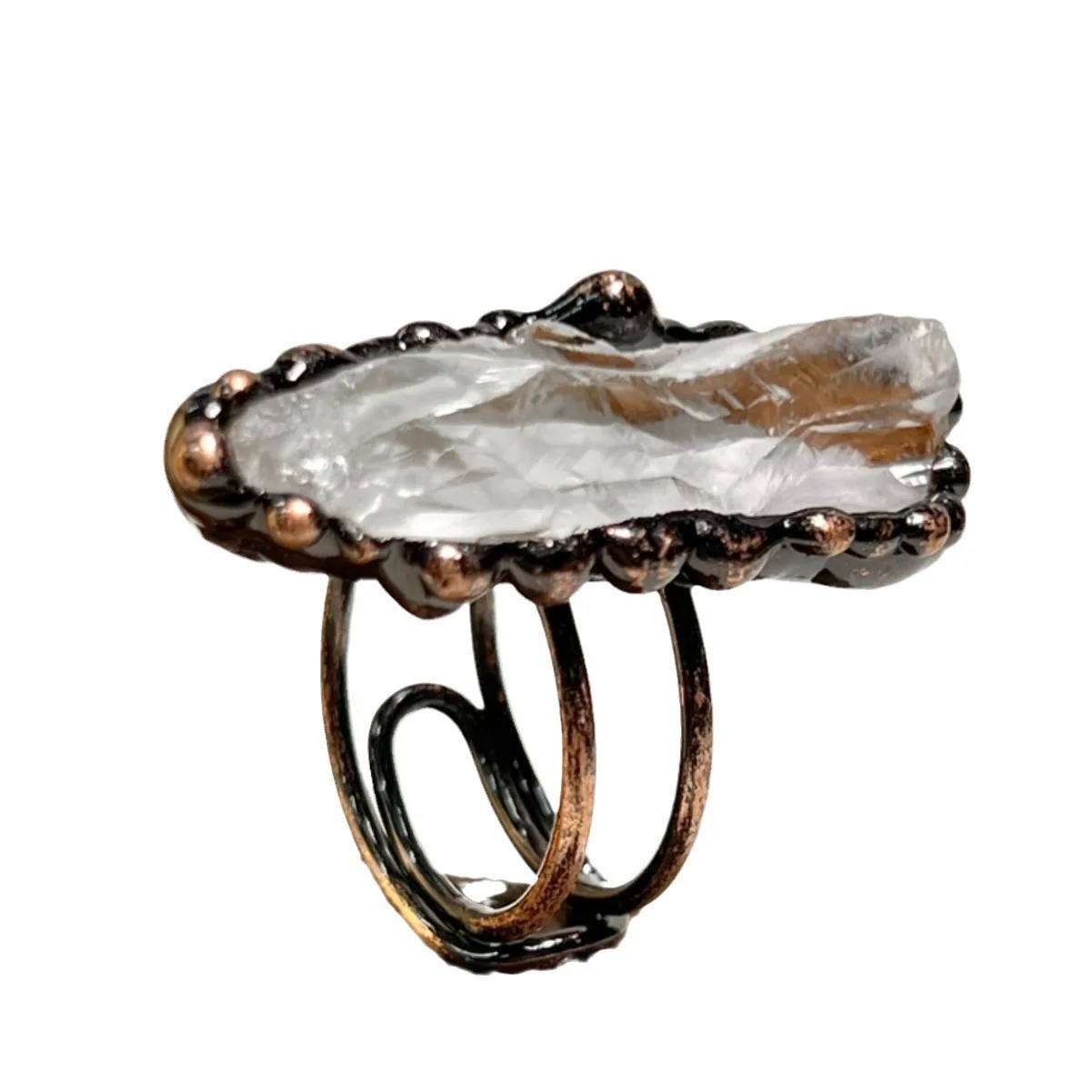 Vintage Natural Light Green White Crystal Opening Adjustable Ring for Women Retro Jewelry Antique Ring Accessories