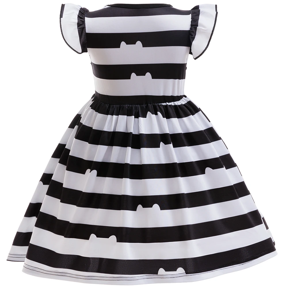 Children Cartoon Cosplay Costume Cat Black White Striped Princess Dress For Girls Carnival Halloween Birthday Roleplay Outfits