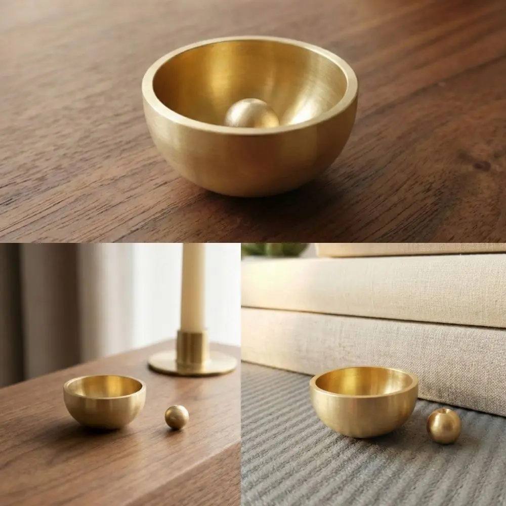 Handmade Brass Mini Singing Bowl Sanskrit Portable Brass Singing Bowl Buddha Instrument Copper Striker Ball