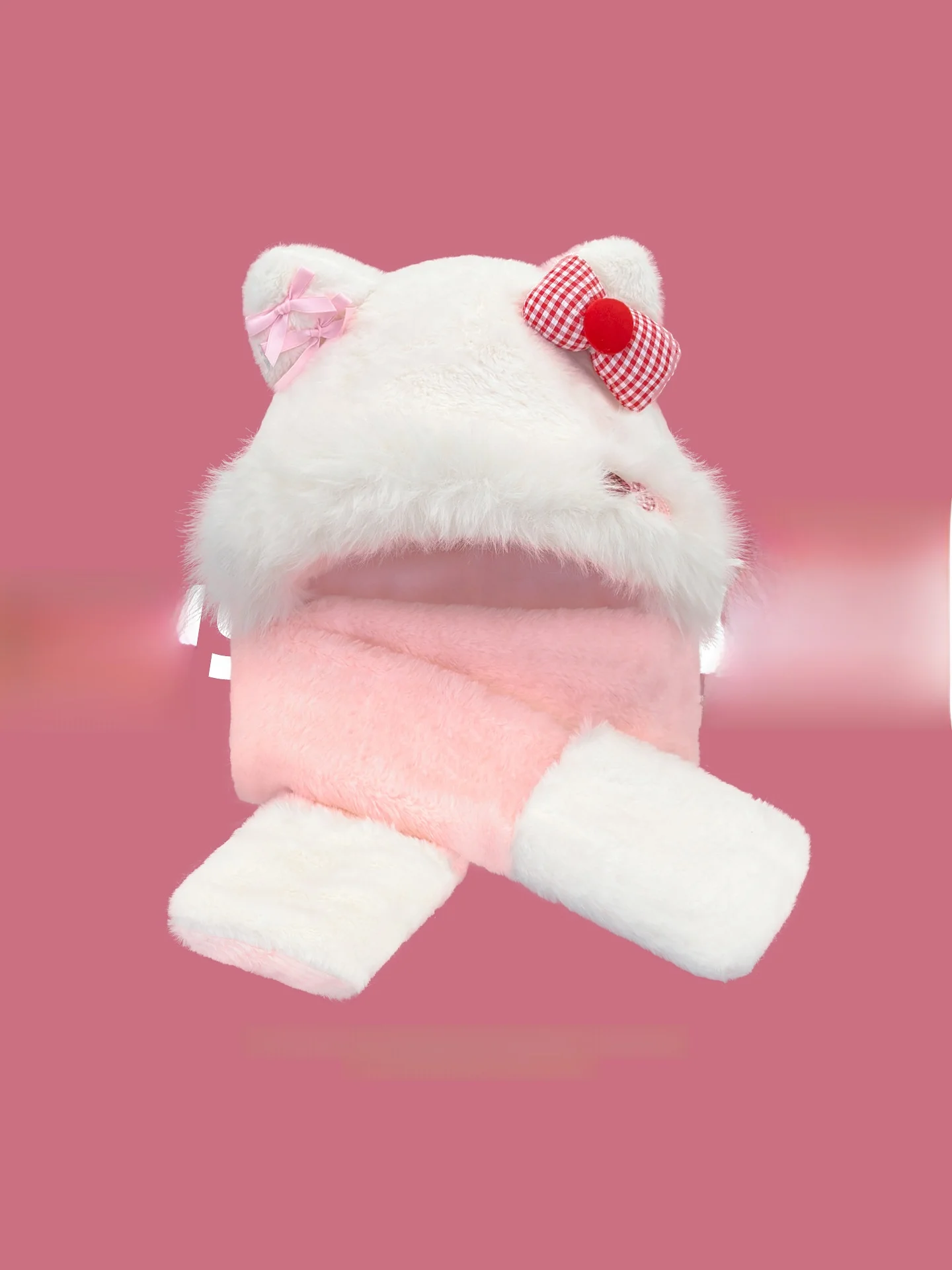 Korean Style Cute  Knot  Ear Plush Hat Scarf Gloves Women's Winter Cold Proof Warm Ear Protection Three Piece Set