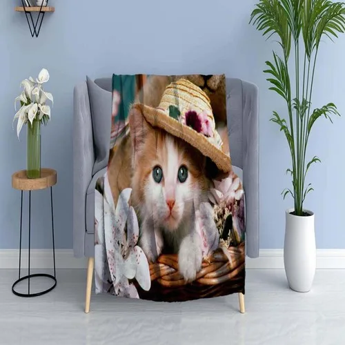 Else Carpet Else Cute Cat in the Hat Wellsoft Patterned 3D Tv Blankets