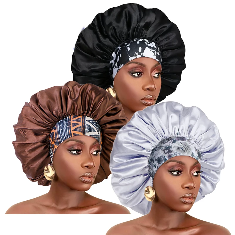 3 TEILE/LOS Extra Große Satin Schlaf Kappen Für Frauen Haar Bonnets für Schlafen Zöpfe Lockige Nacht Kappe Bad Dusche Kappe Zubehör – Detail 6