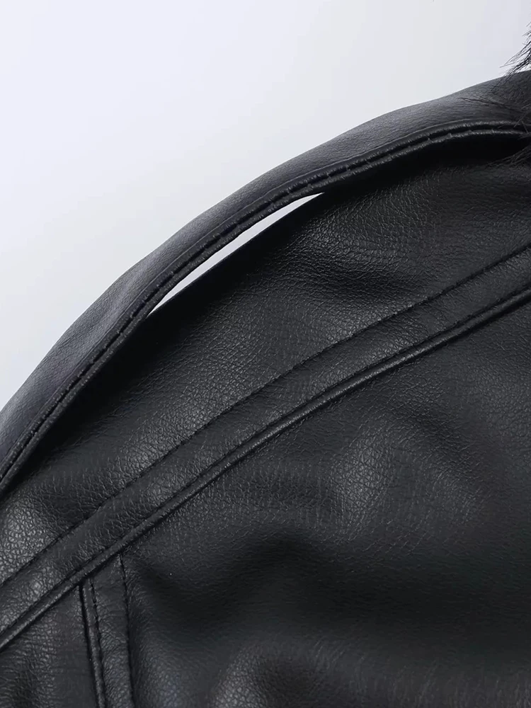 Nuova giacca in pelle da donna collo in pelliccia staccabile manica lunga giacca con cerniera High Street cappotto corto Lady autunno nuovo capispalla