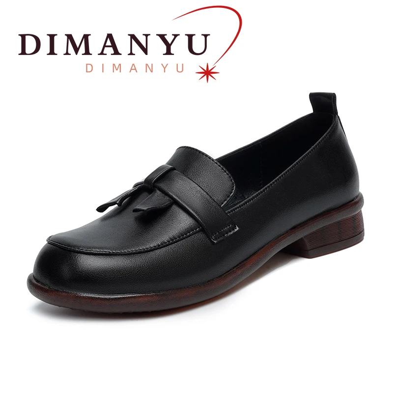 DIMANYU Bean Shoes Women British Wind 2024 Spring New Genuine Leather Women's Loafers Soft Sole Large Size Gommino Ladies