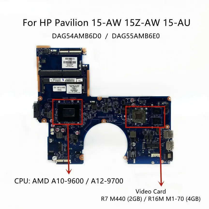 DAG54AMB6D0 para HP 15-AW 15-AU Tablero Principal A12 A10-9600 CPU 2GB/4GB 856269-601-usado