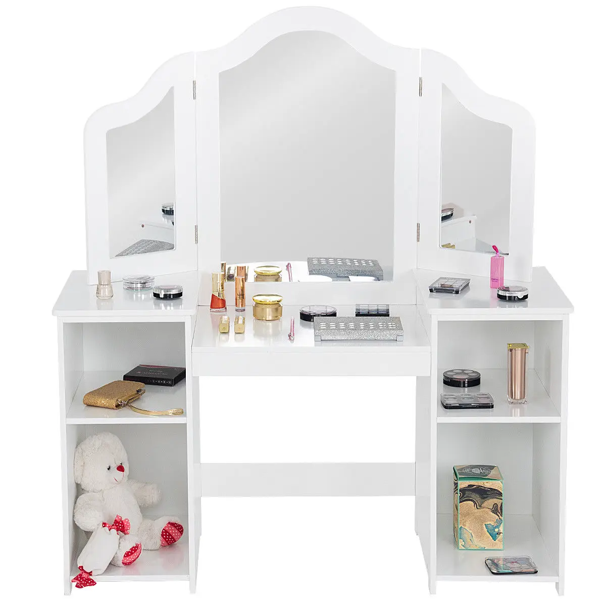 

Vanity Table Set Makeup Dressing Kids Girls Study Table Tri Folding Mirror