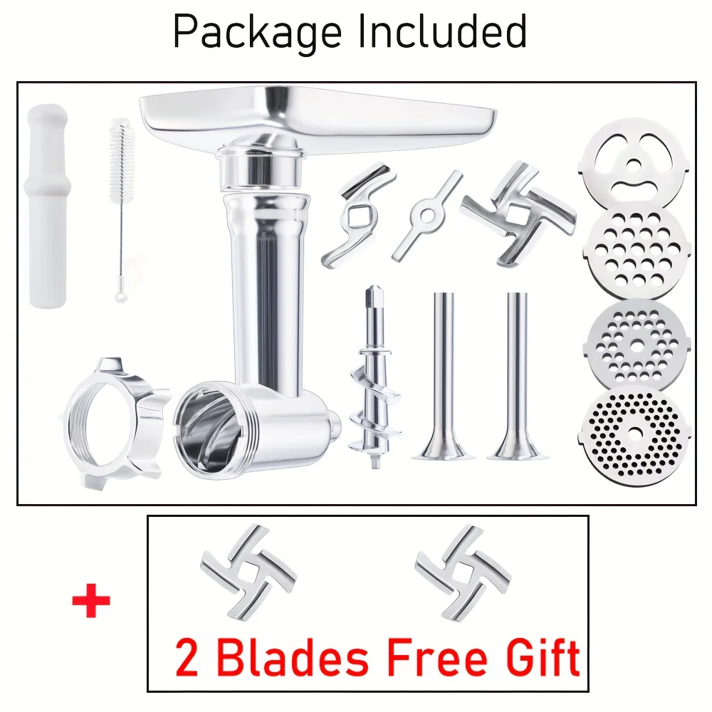 Metall-Zubehör für Küchenmaschinen, geeignet für alle Küchenmaschinen der Marke KitchenAid, Fleischwolf, Wurstfüllgerät (Küchenmaschine der Marke KitchenAid nicht im Lieferumfang enthalten). – Detail 3