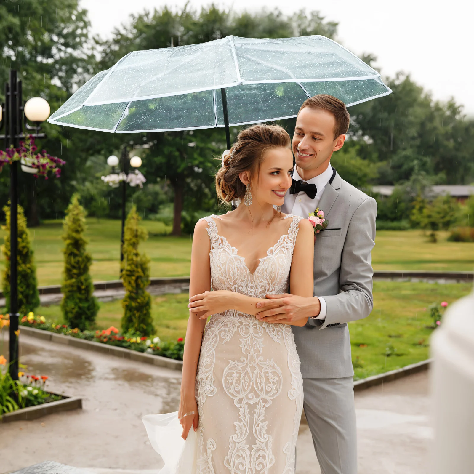 Bubble Umbrella Clear Umbrellas for Weddings Fully Automatic Three-fold Transparent Rain Adults Child