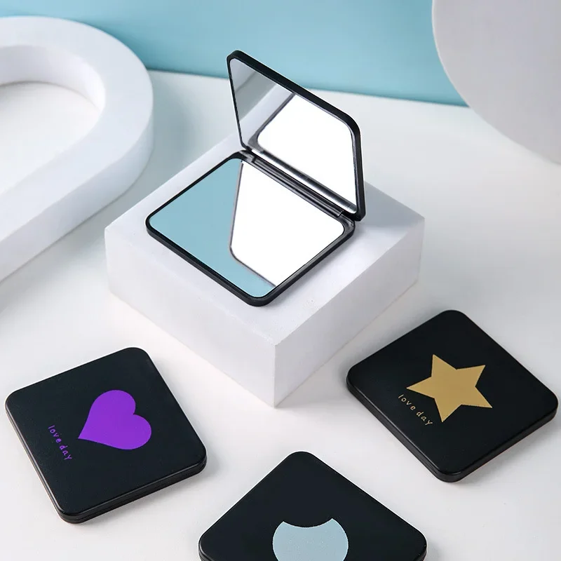 Portable Mini Makeup Mirror Folding Square Handheld Pocket Mirror Double-Sided Compact Handbag Makeup Mirror for Travel Office