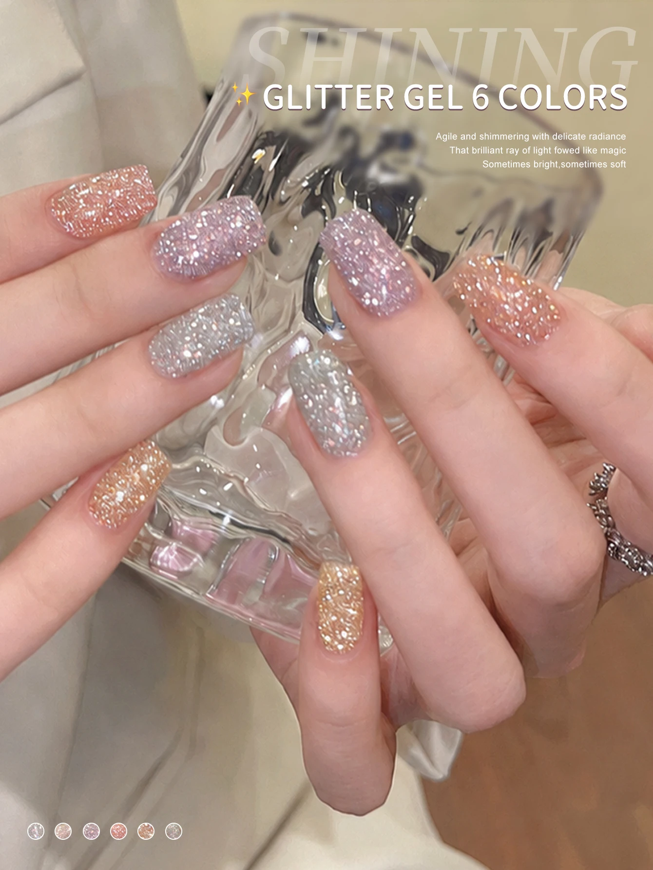 Diamant-Glitzer Nagelkunst 1/6 Stück 15ml Gel-Nagellack-Set UV-LED-Nagelgel für den Salon Damen-Nagelkunst-Werkzeuge Modisch Glamourös – Detail 9