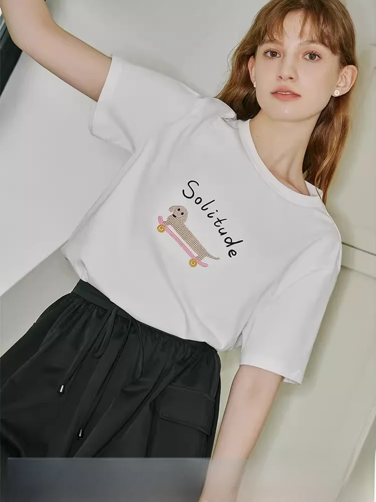 

Женская футболка Fansi Lanen с круглым вырезом и коротким рукавом, облегающая, летняя, новый стиль, модный топ с прямым кроем плеча, женская одежда