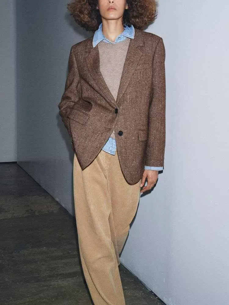 

Зимний новый модный и простой женский костюм в европейском и американском стиле, смешанный саржевый пиджак в елочку