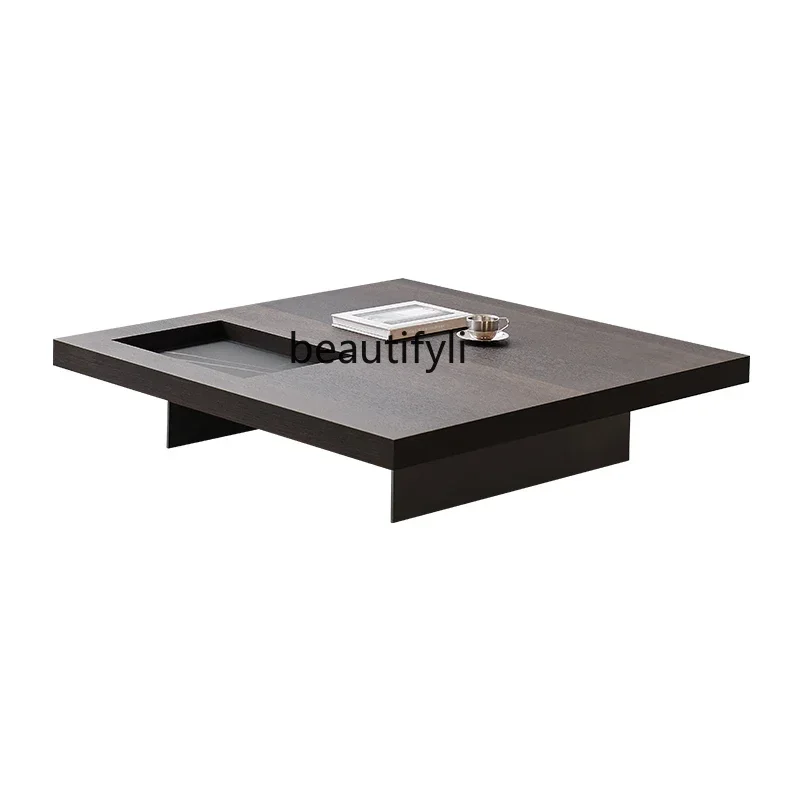 Y Minimal small apartment, simple living room creative square smoked veneer rock slab designer coffee table