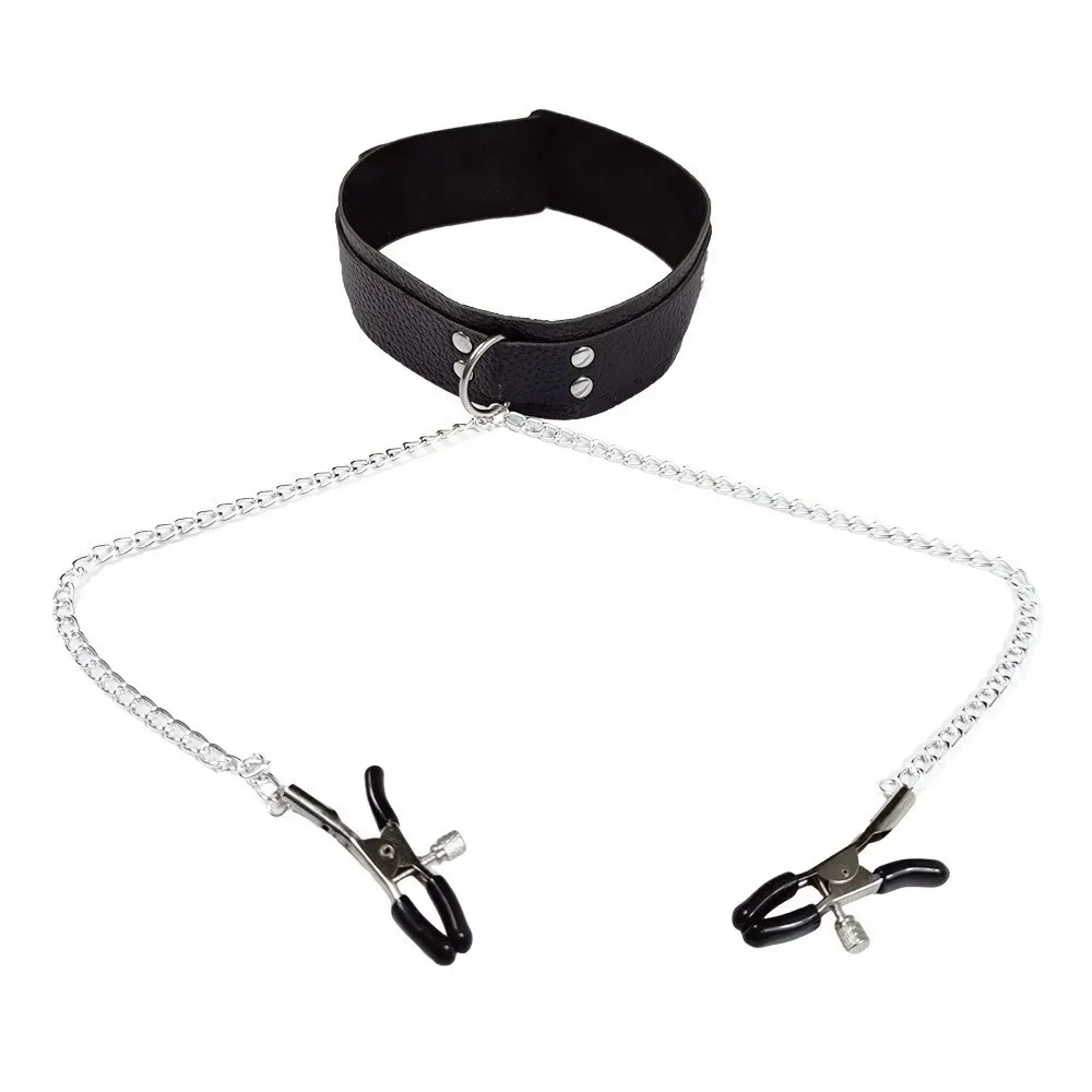 BDSM Bondage Accessory Punk Neck Choker Collar With Chain Nipple Clamp Breast Clip Adult Women Erotic Roleplay Toy 18+ view 2