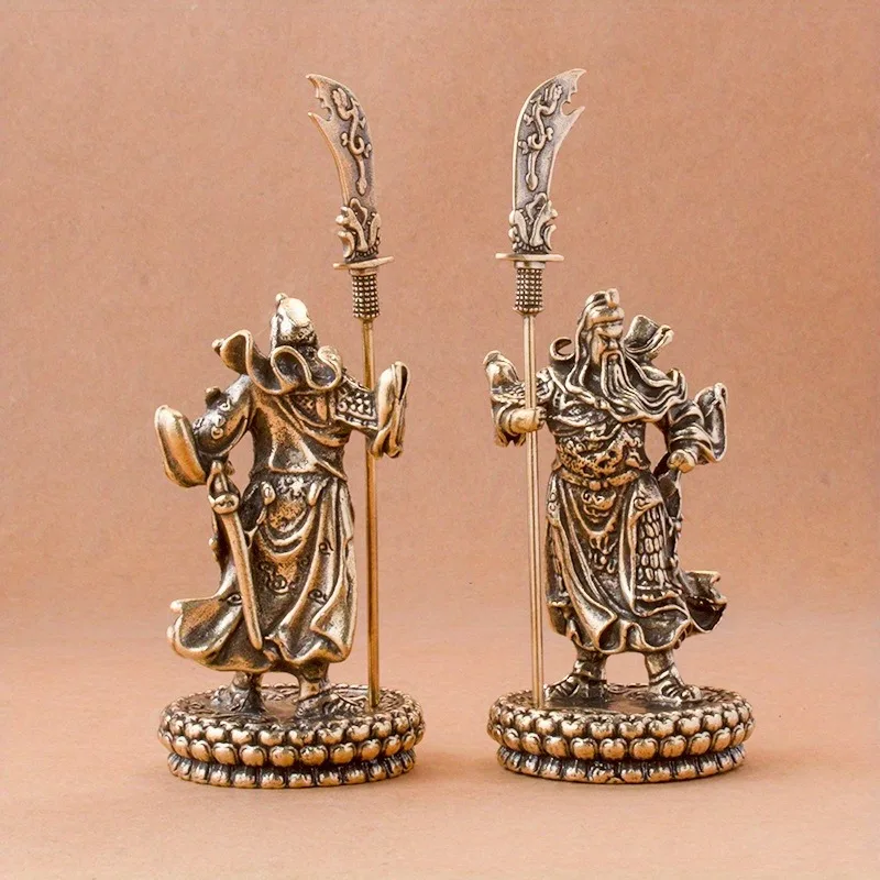 1pc Copper Chinese Feng Shui Guan Gong Statue God of War Antique Sculpture Home Decoration Feng Shui Ornament Desk Decor Craft