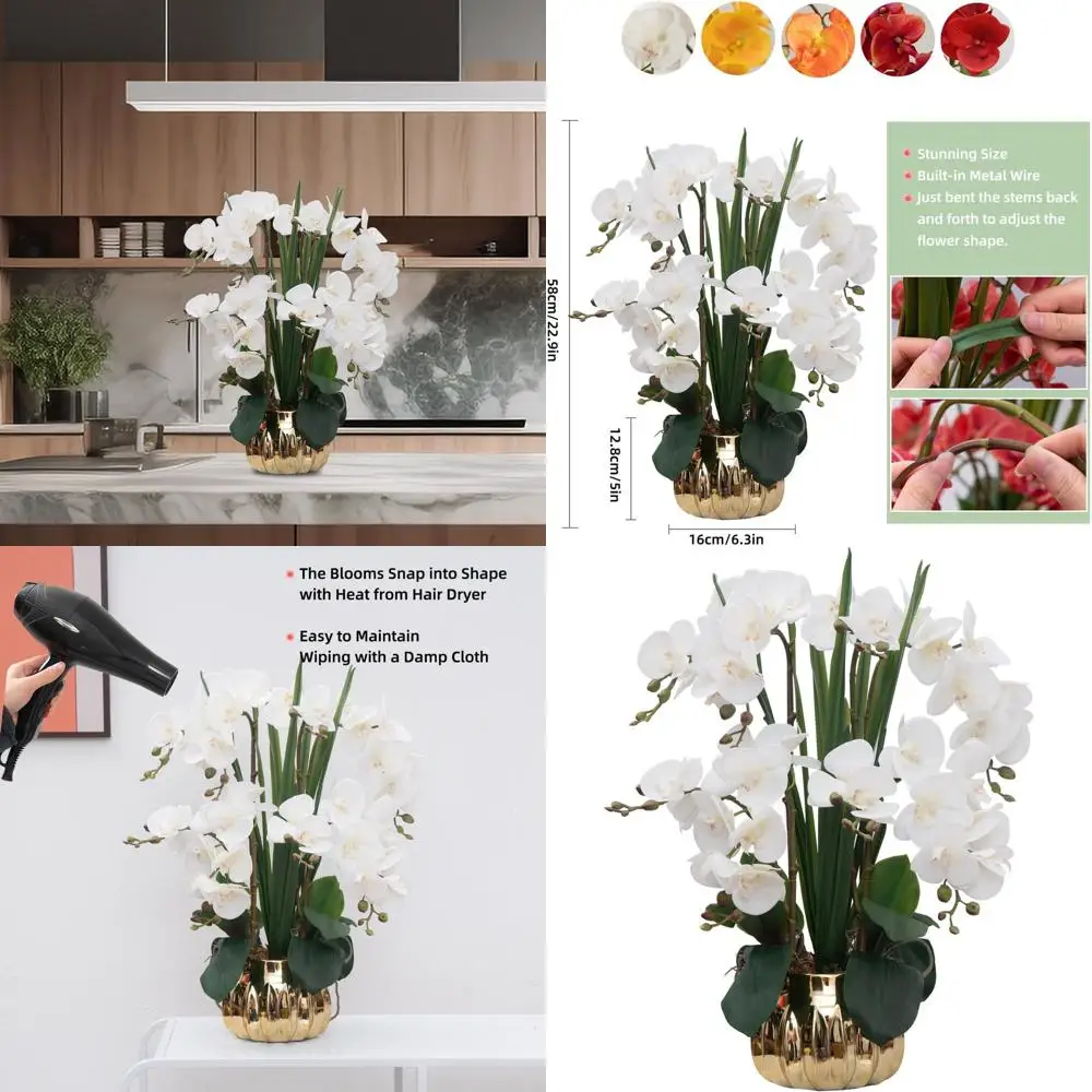 

Realistic Artificial Orchid Stem in Ceramic Vase, Large 22.9, White Phalaenopsis for Home Decor