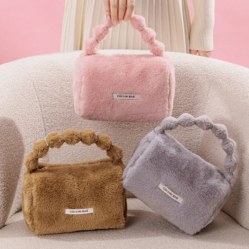 Fashion Cute Plush Women Tote Makeup Bag Travel Cosmetic Toilet Purse Organizer Storage Pouch Portable Make Up Bags for Girls