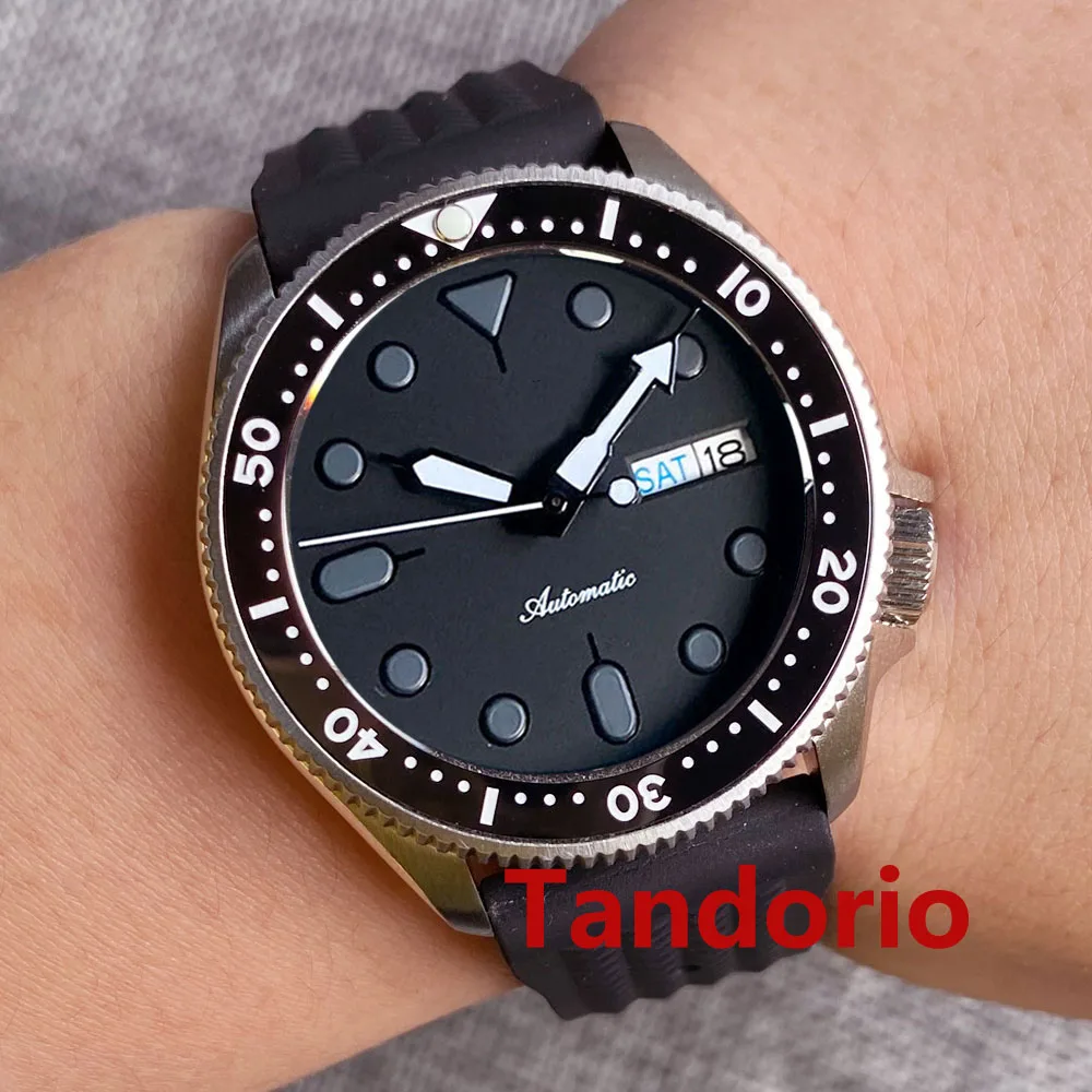 Imagem -02 - Tandorio Mens Diver Ver Japão Nh36a Moldura de Cerâmica 120 Click Sapphire Glass Luminous Auto Black Dial Data 3.8 Crown 37 mm 200m