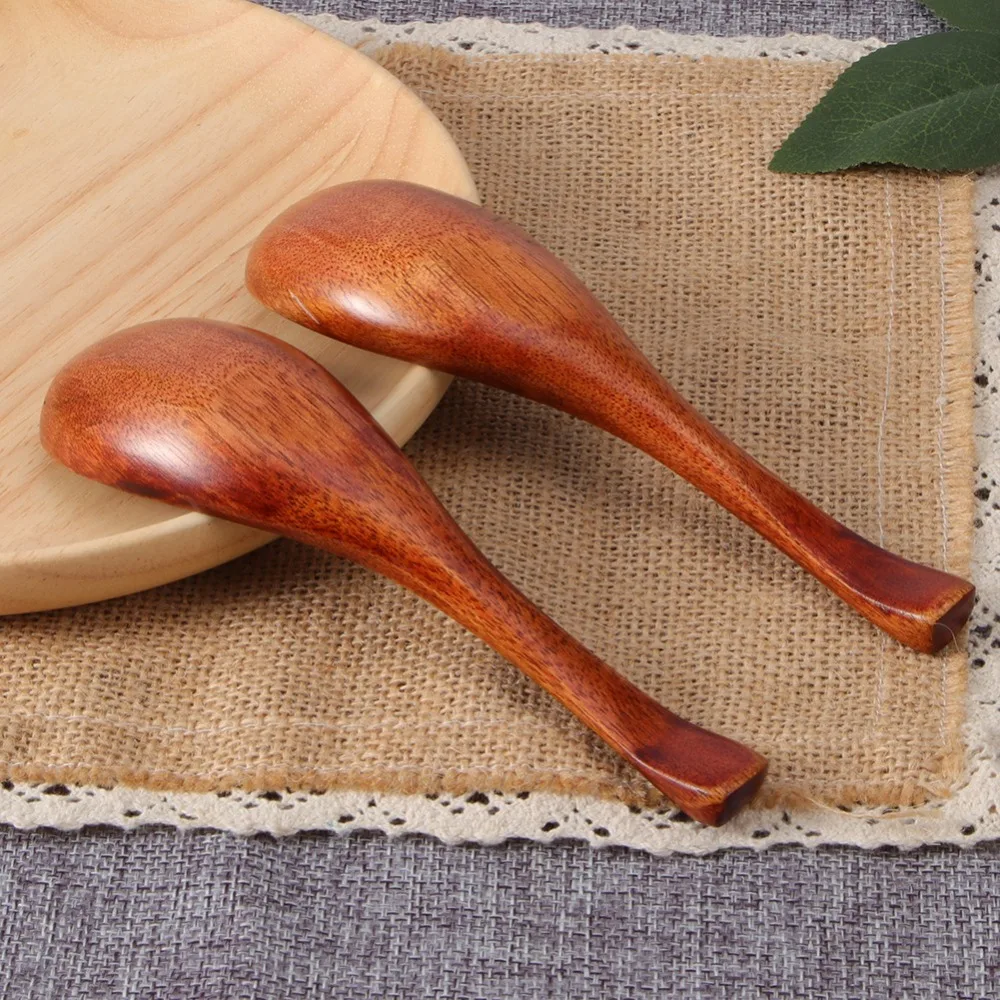 2Pcs Easy Clean Wood Soup Spoon Polished Short Handle Coffee Spoon Round Edge Heat Resistant Tableware Spoon Cuisine Matching