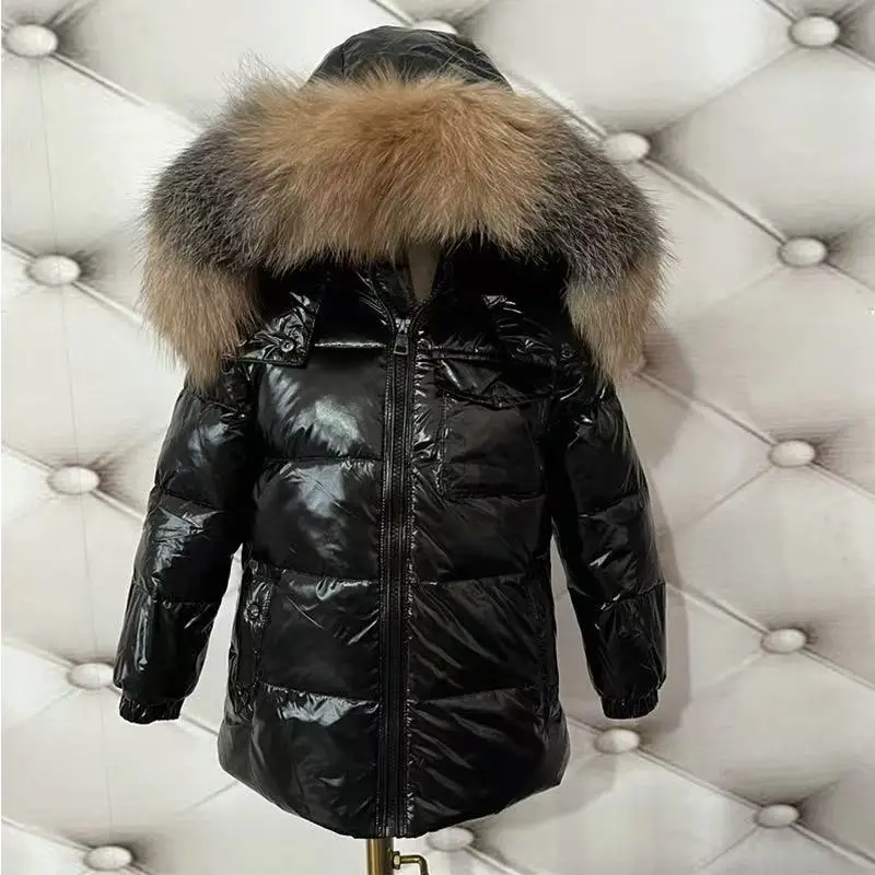 Winter New Kids Down Jacket Korean Style Faux Fox Fur Collar Thick Mid Long Boys Girls Puffer Coat