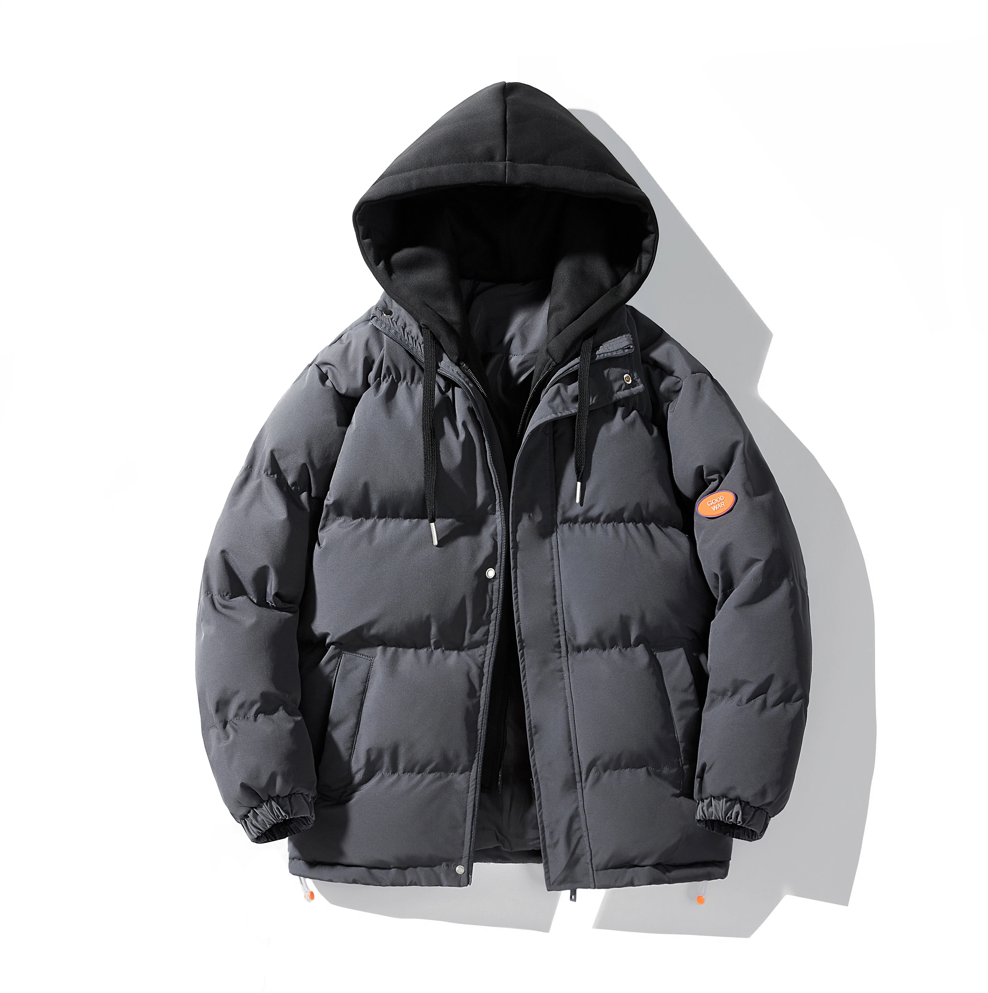 

Бесплатная доставка, мужская куртка-пуховик в японском стиле из двух предметов, зимняя теплая куртка с капюшоном, повседневная уличная утолщенная парка