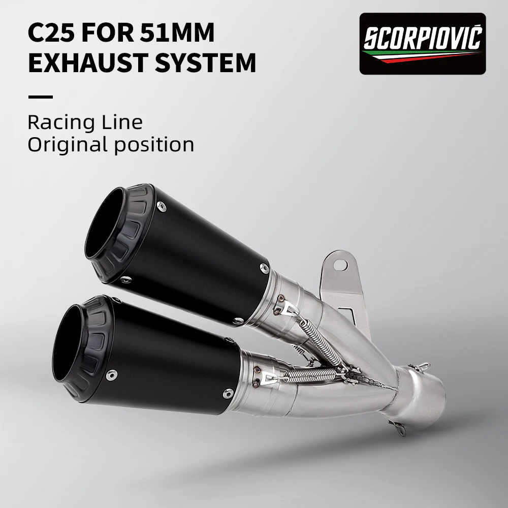 

Универсальный 51 мм мотоциклетный глушитель из углеродного волокна, выхлопная труба с двойным отверстием, глушитель выхлопной трубы мотоцикла c25