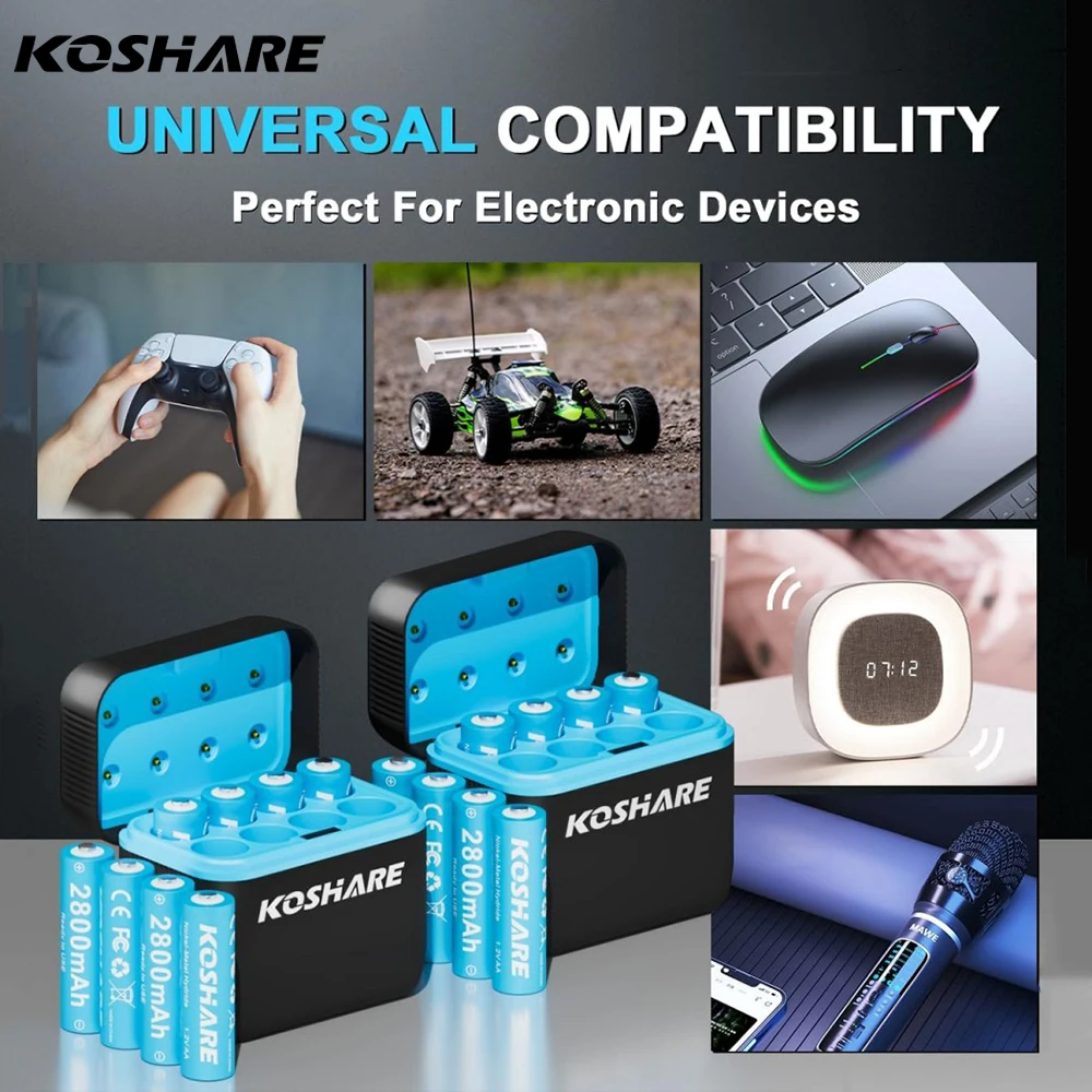 

KOSHARE AA 1.2V Ni-MH Rechargeable Battery 2800mAh 1.2V Ni-MH AA Battery with Charger ForToys MP3 Player Thermometer Keyboard