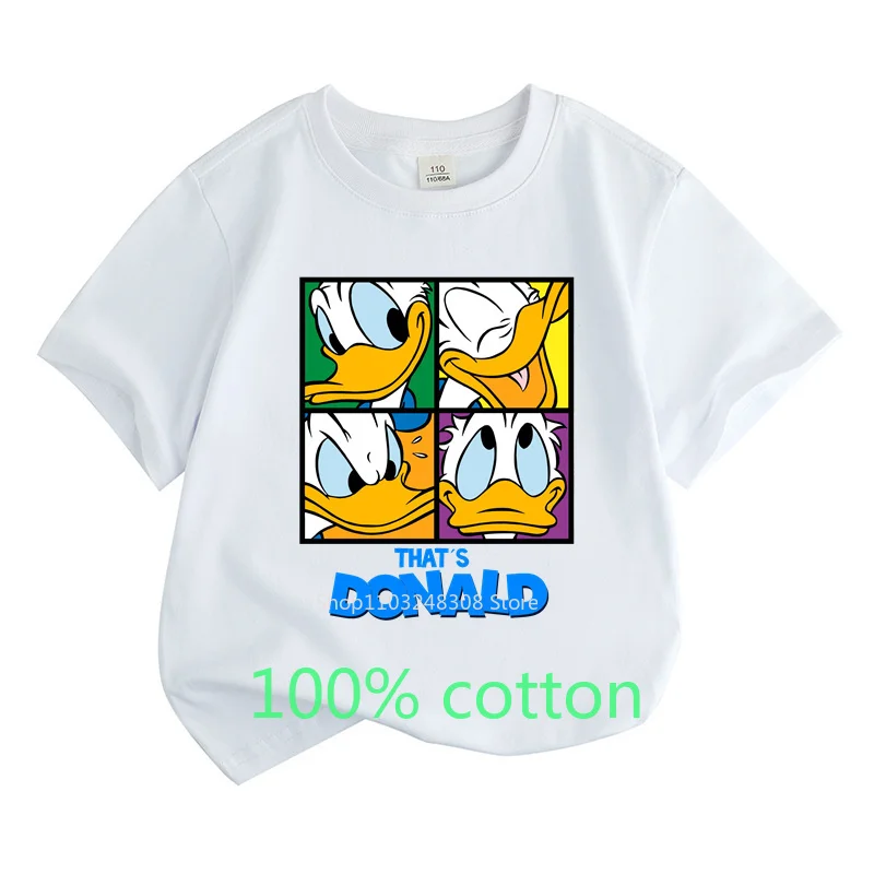 Summer Donald Duck T-Shirts 100% Cotton Clothes Fashion Girls Boys Tees Tops Short Sleeves Disney Cartoon Casual Shirts 2-15Y